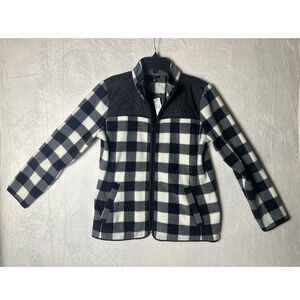 NWT‎ Talbots Petites Black White Full Zip Fleece Jacket Size Petite Medium